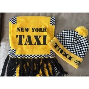 Rare New York Taxi Knit Scarf And Stocking Cap Adult Size